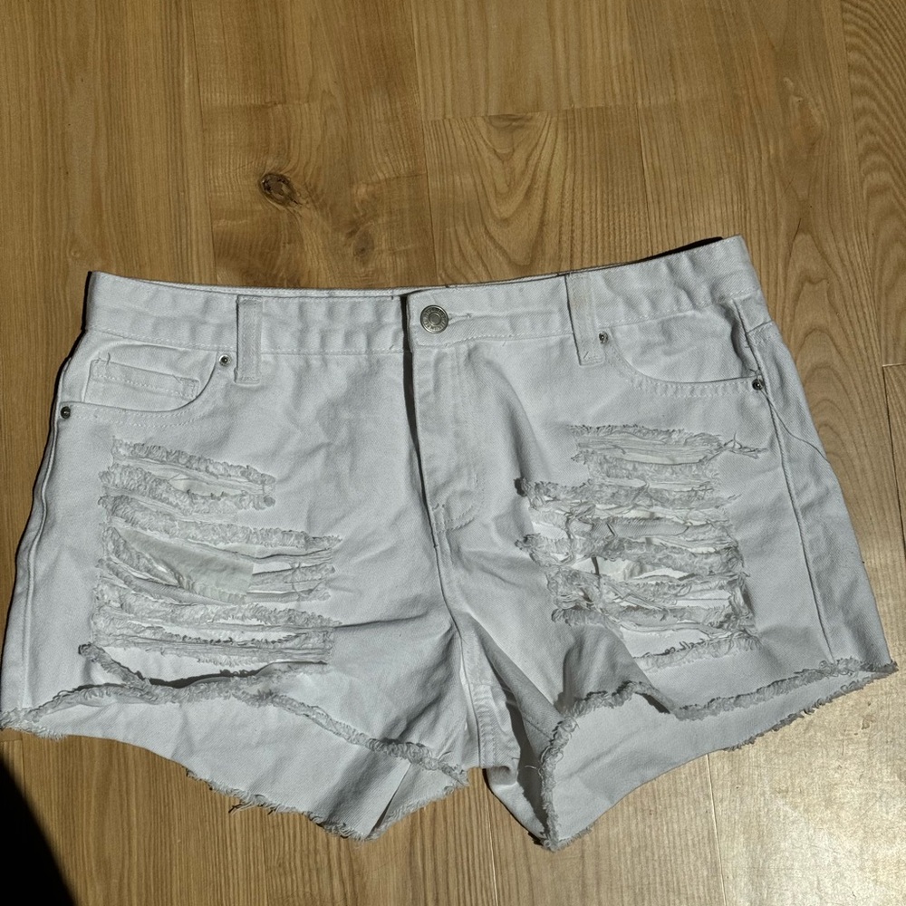 Forever 21 White Jean Shorts Distressed Cut-Offs